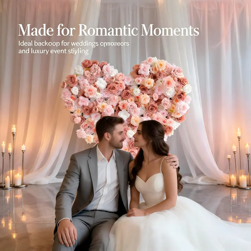 Nude Blush Heart Flower Arch with Floral Base – Handmade Dense Roses Wedding Backdrop