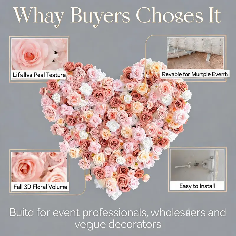 Nude Blush Heart Flower Arch with Floral Base – Handmade Dense Roses Wedding Backdrop