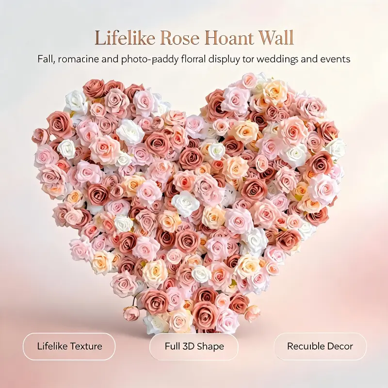 Nude Blush Heart Flower Arch with Floral Base – Handmade Dense Roses Wedding Backdrop