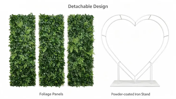 detachable heart arch foliage panel frame assembly