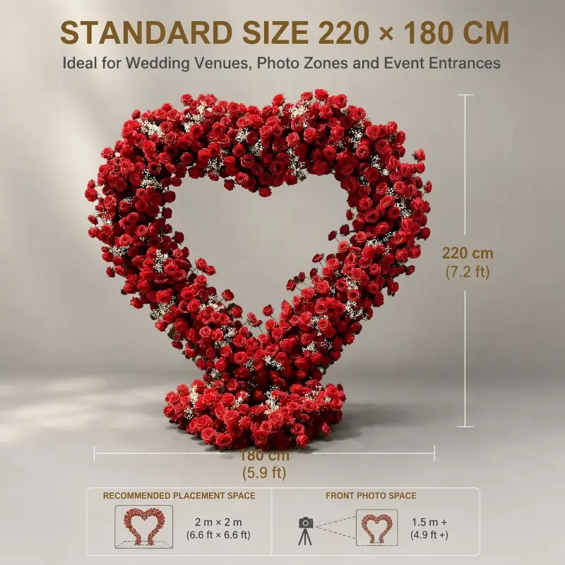 Red Rose Oversized Heart Arch – Big Heart Shaped Wedding Backdrop