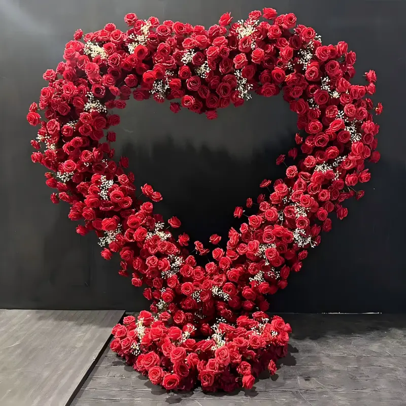 Red Rose Oversized Heart Arch – Big Heart Shaped Wedding Backdrop