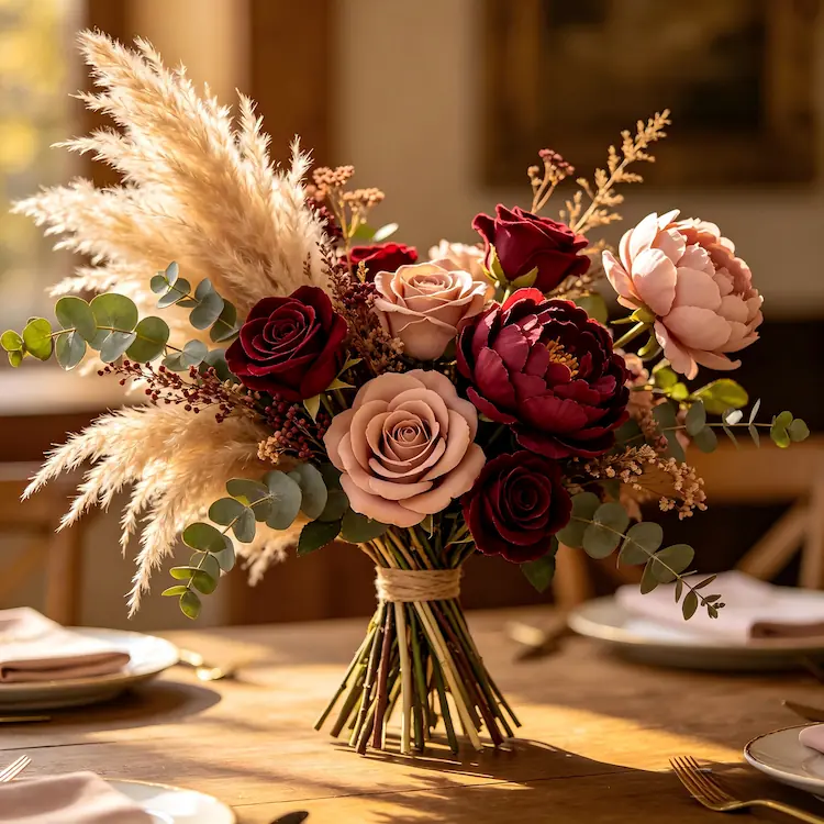 dried and artificial flowers mixed arrangement