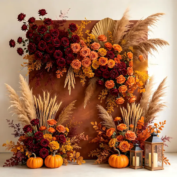 fall flower wall event decor