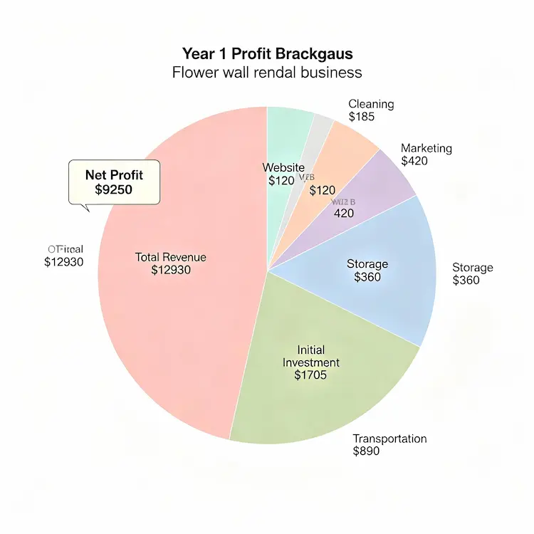 flower wall rental profit breakdown pie chart