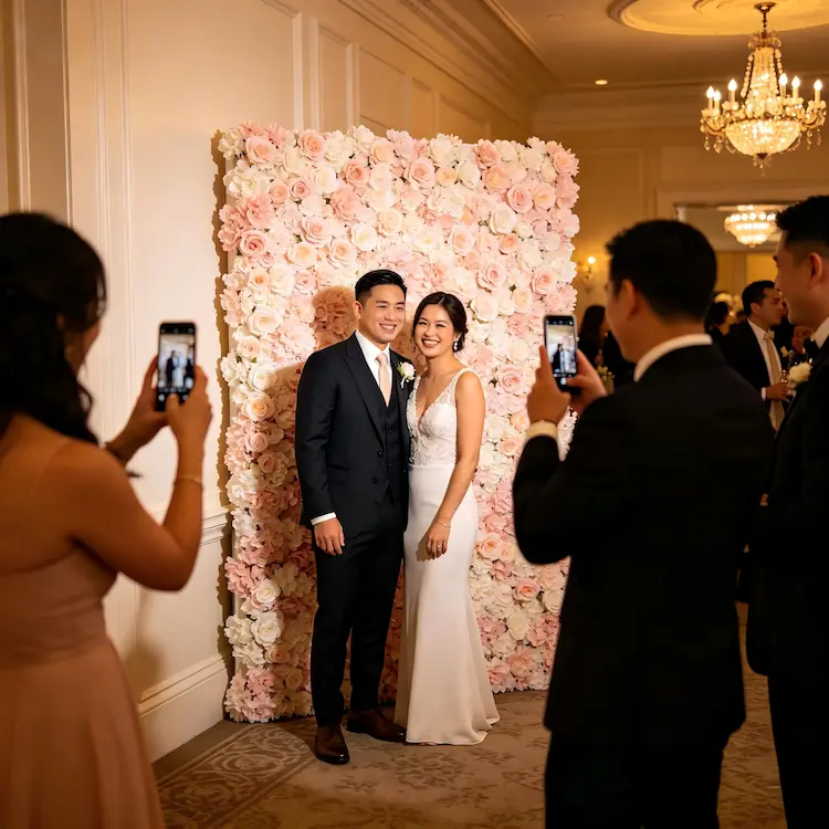 flower wall photo corner small wedding