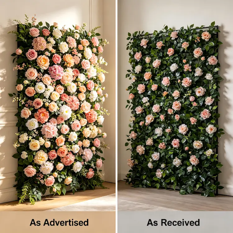 product vs photo mismatch flower wall supplier