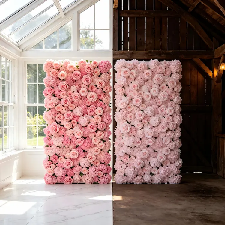 flower wall venue color matching