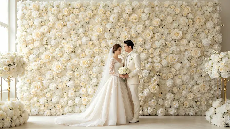 artificial flower wall wedding ceremony backdrop