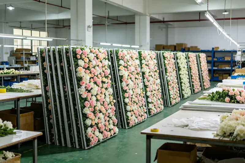 china artificial flower wall factory production line