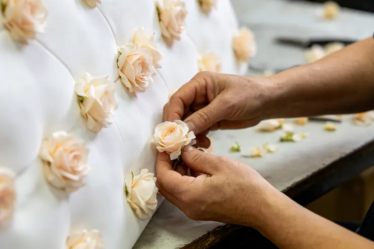 replacing individual flowers on artificial flower wall