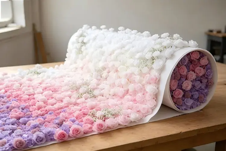 fabric-backed rolling flower wall product