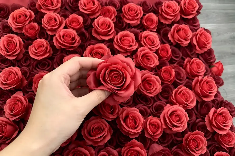 close up inspection artificial flower wall density layers