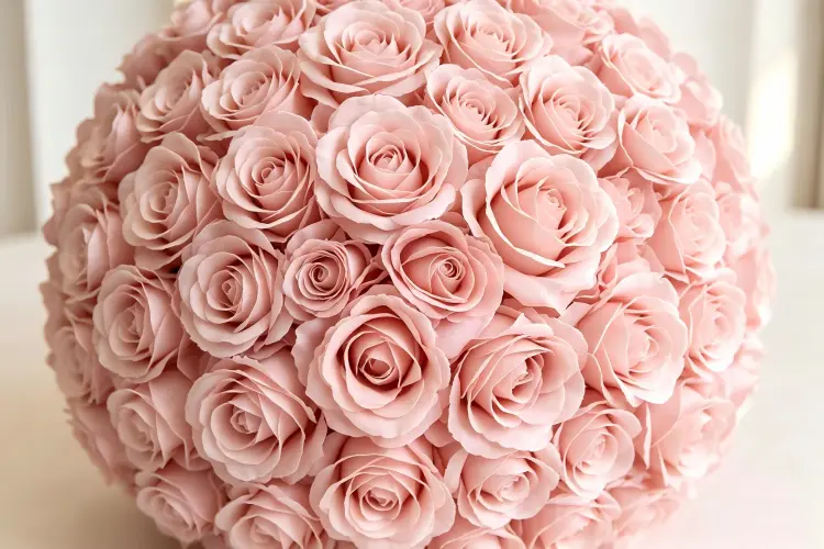 close up detail of high quality artificial silk flower ball dense petals