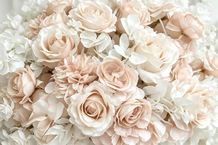 close up macro detail artificial flower letter sign dense hydrangea coverage no visible frame