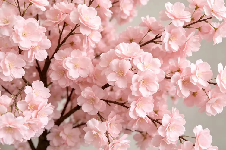 Close-up of artificial cherry blossom flower density detail