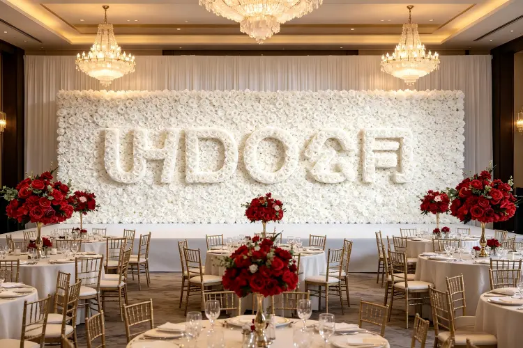 corporate event branded flower sign company logo backdrop