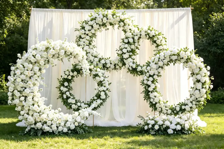 floral hoop cluster ceremony backdrop wedding bohemian style hanging greenery