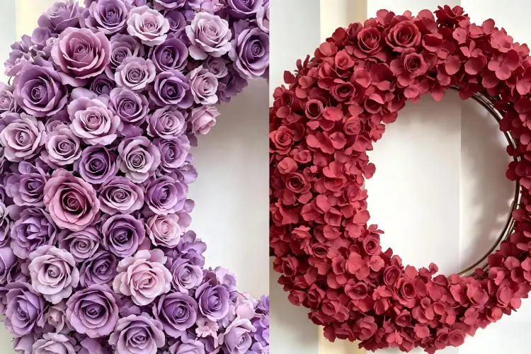 close up comparison of high quality vs cheap floral hoop flowers frame density