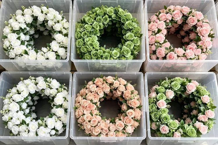 collection of floral hoops different sizes colors rental inventory storage
