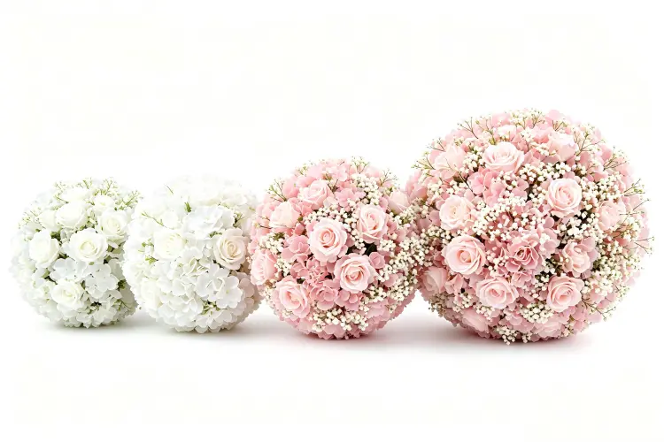 artificial flower balls size comparison 4 6 8 10 12 inch pomanders