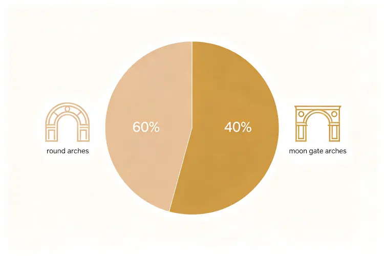 Infographic showing recommended arch inventory mix: 60% round arches, 40% moon gates