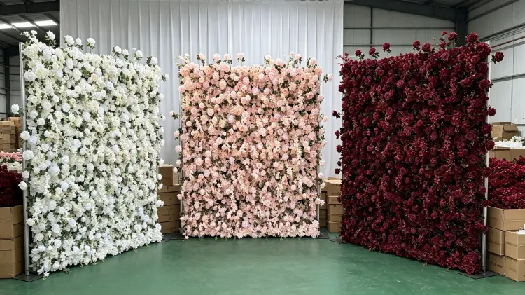 Rental business inventory of monochrome floral collections white blush burgundy green
