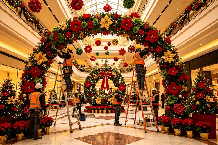 holiday decor installation shopping center Chicago