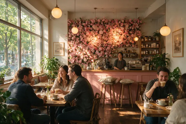 happy-customers-coffee-shop-artificial-flower-wall