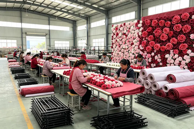 artificial flower factory production roll up fabric backing